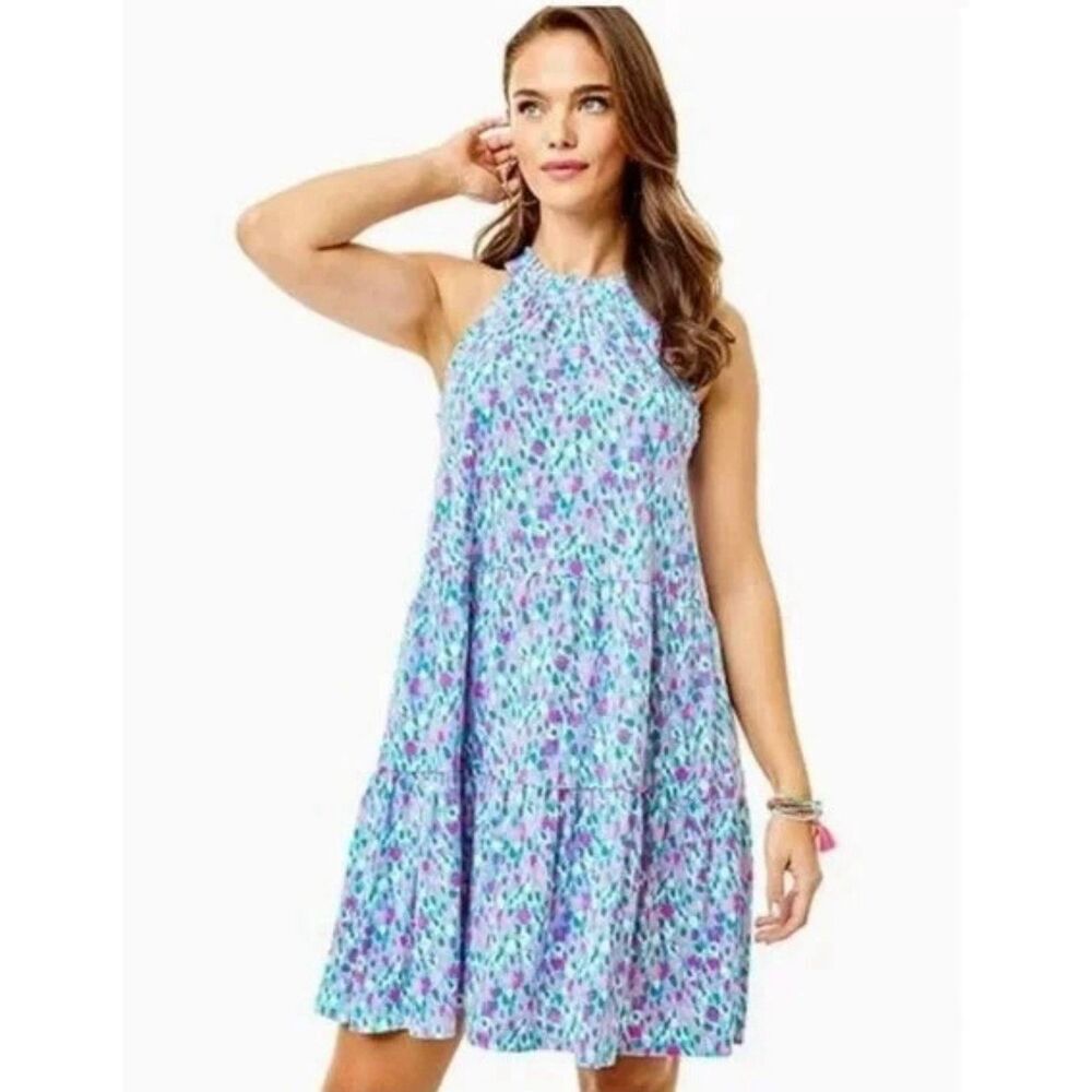 Lilly Pulitzer Jerrica Swing Dress XS Blue Spotted Multi Hottie Dottie Resort